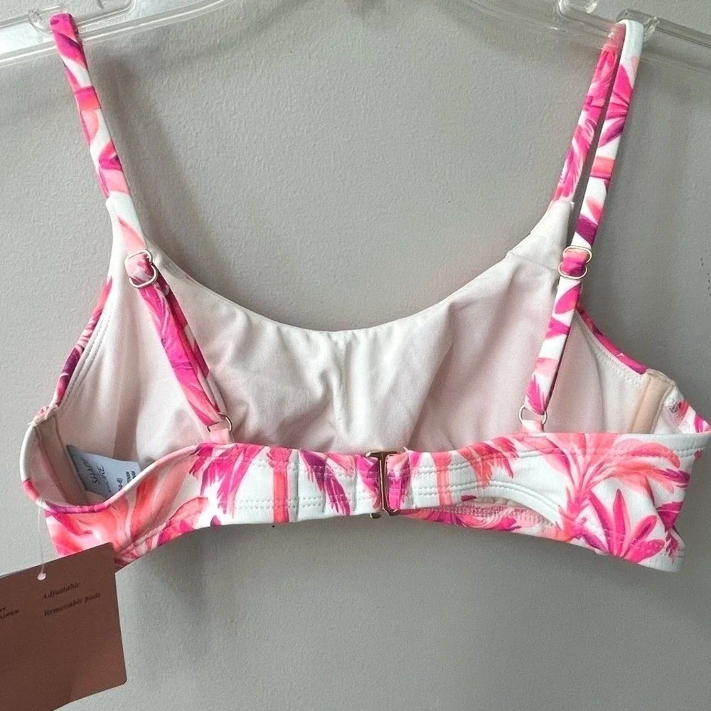Shade & Shore Textured Palm Print Bralette Bikini Swim Top Womens Small Pink NWT